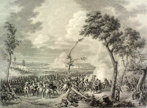 Bataille de Hanau - Antoine Drouot et ses artilleurs chargés par la cavalerie bavaroise - d'après la peinture de Horace Vernet (1789-1863) - gravé par Samuel Jean Joseph Cholet (1786-1874) et Édouard Girardet